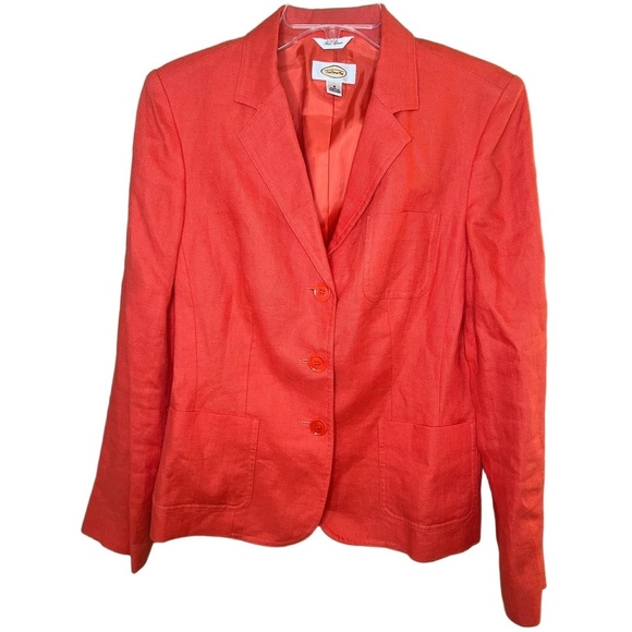 Talbots Jackets & Blazers - Talbots Jacket Womens Size 8 Coral Blazer 3button Notched Lapel Linen Classic